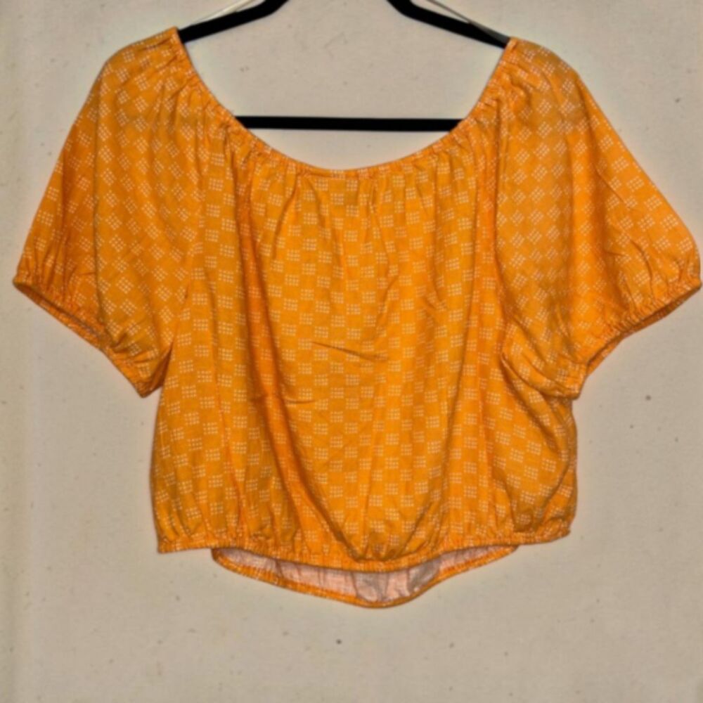 Ava & Viv Orange Peasant Crop Top Women Size X Puff Sleeve Smocked Blouse
